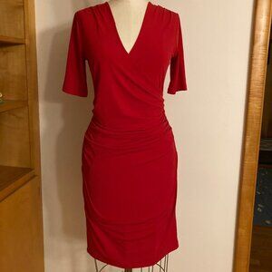 Ruby Red Ruched Dress Bodycon 3/4 Sleeve Valentine Holiday